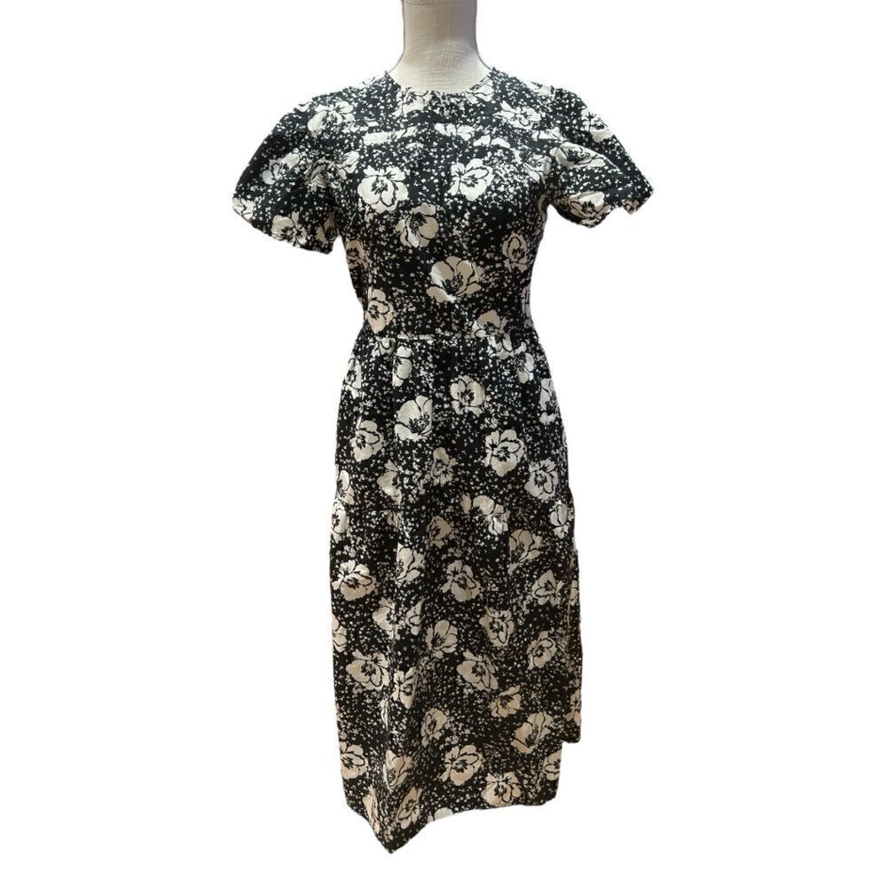 Who Wear What Spatter Camellia Blk/Wht Floral Midi Dress Size XS - Picture 2 of 9